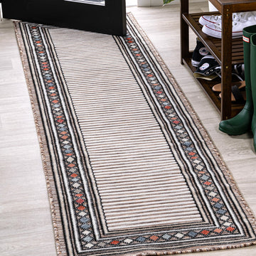 Sebastian High-low Modern Diamond Border Indoor/Outdoor Area Rug